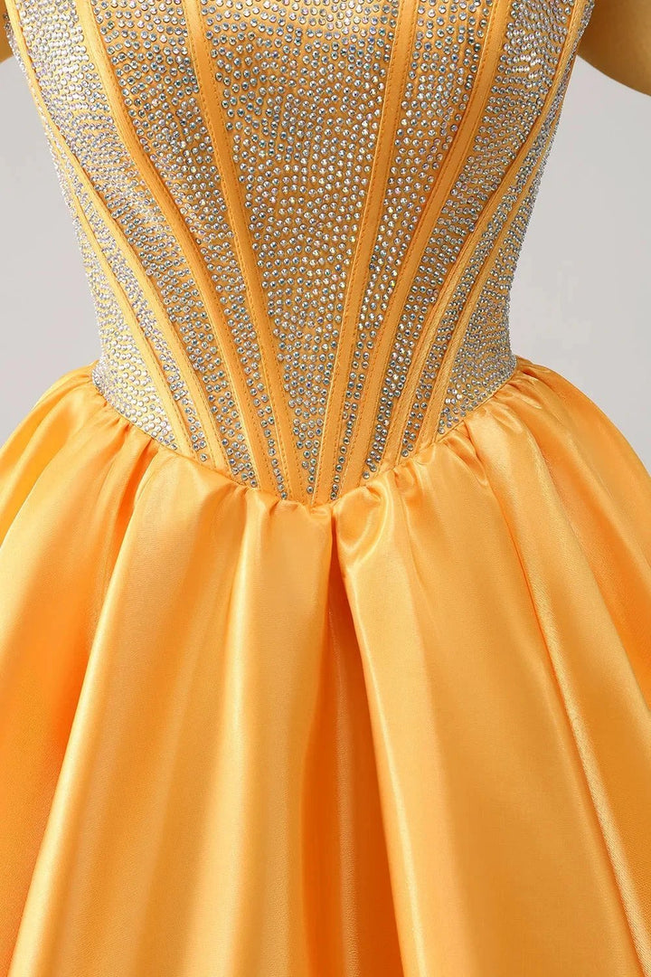 Cute Blue A Line Off The Shoulder Corset Homecoming Dress with Beading by WEDTREND