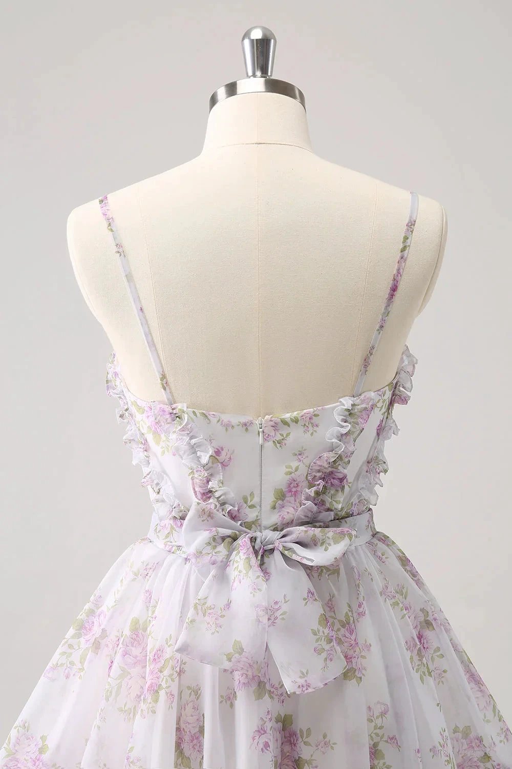 Cute Lilac A Line Cut Out Tiered Print Floral Homecoming Dress with Ruffles by WEDTREND