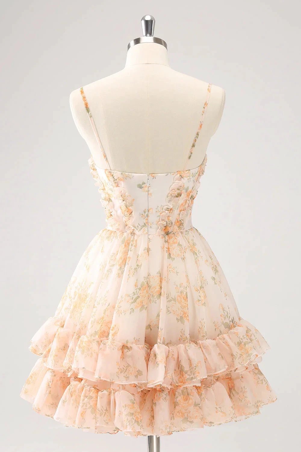 Cute Yellow A Line Cut Out Tiered Print Floral Homecoming Dress with Ruffles by WEDTREND