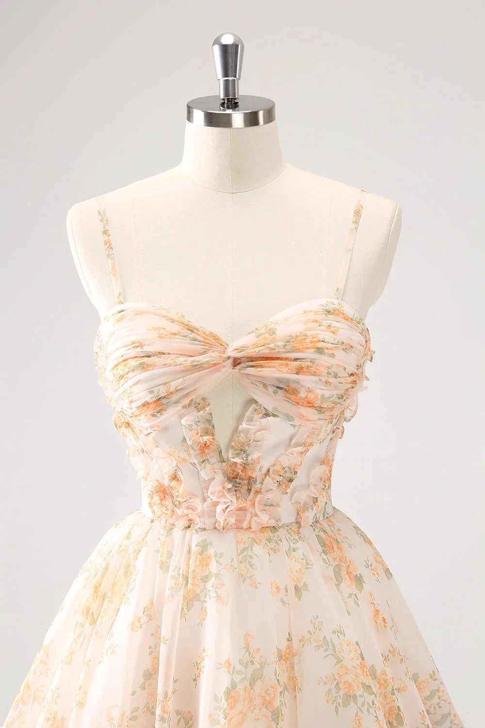 Cute Lilac A Line Cut Out Tiered Print Floral Homecoming Dress with Ruffles by WEDTREND
