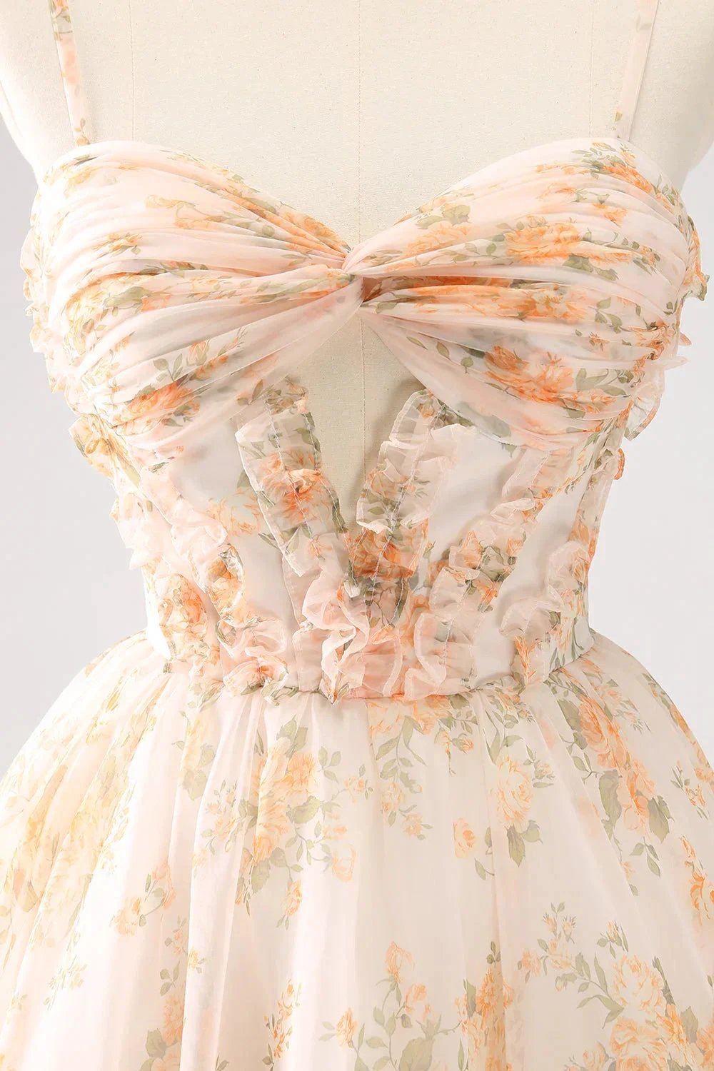 Cute Lilac A Line Cut Out Tiered Print Floral Homecoming Dress with Ruffles by WEDTREND