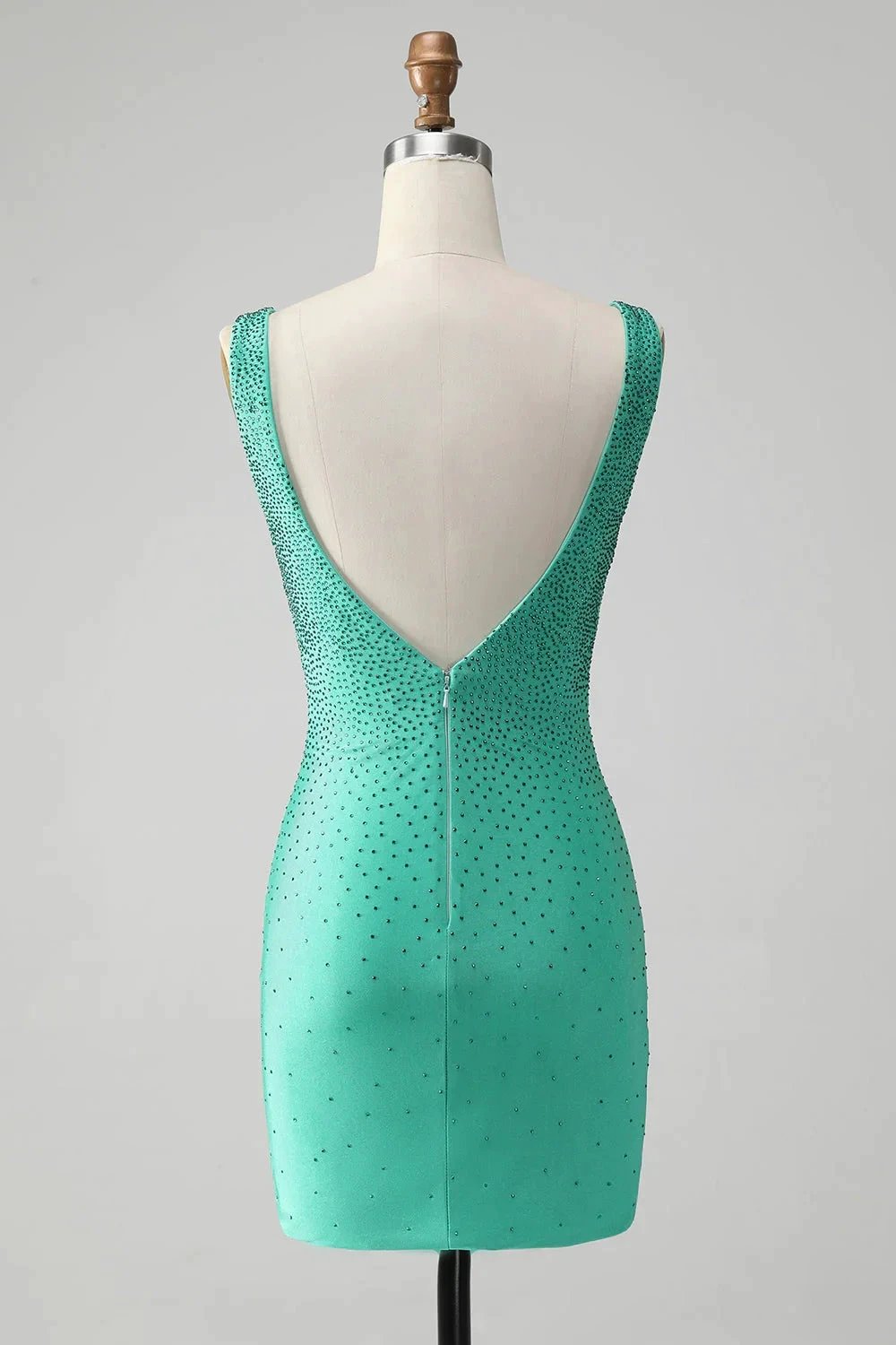Chic Bodycon V Neck Backless Short Green Homecoming Dress with Beading by WEDTREND
