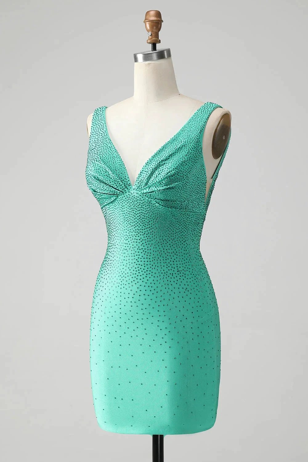 Chic Bodycon V Neck Backless Short Green Homecoming Dress with Beading by WEDTREND