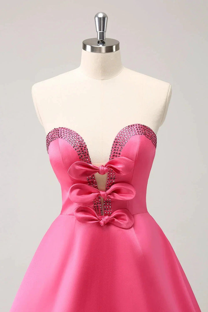 Cute Hot Pink A Line Strapless Cut Out Homecoming Dress with Beading by WEDTREND