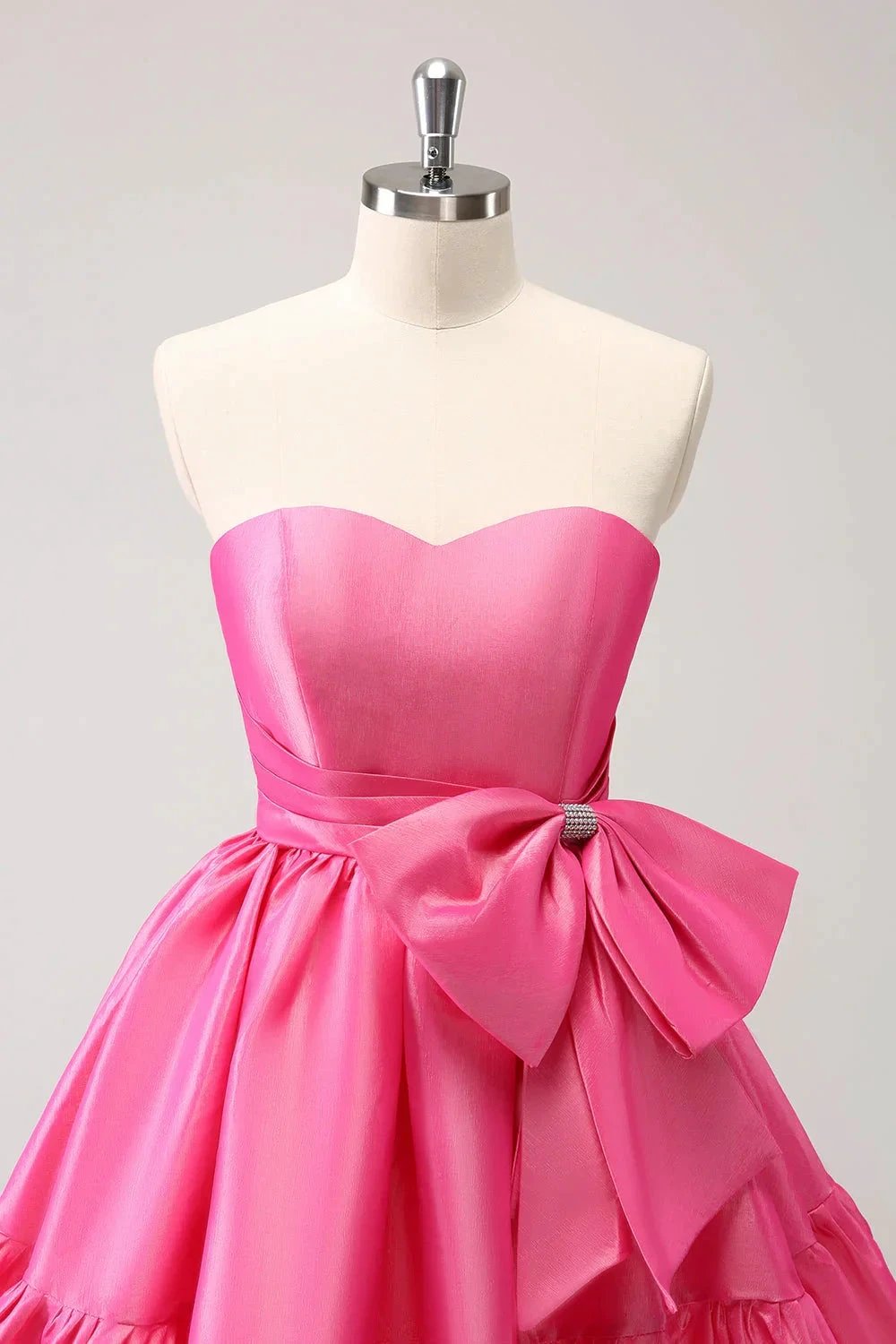 Cute Hot Pink A Line Strapless Pleated Short Homecoming Dress with Bow by WEDTREND