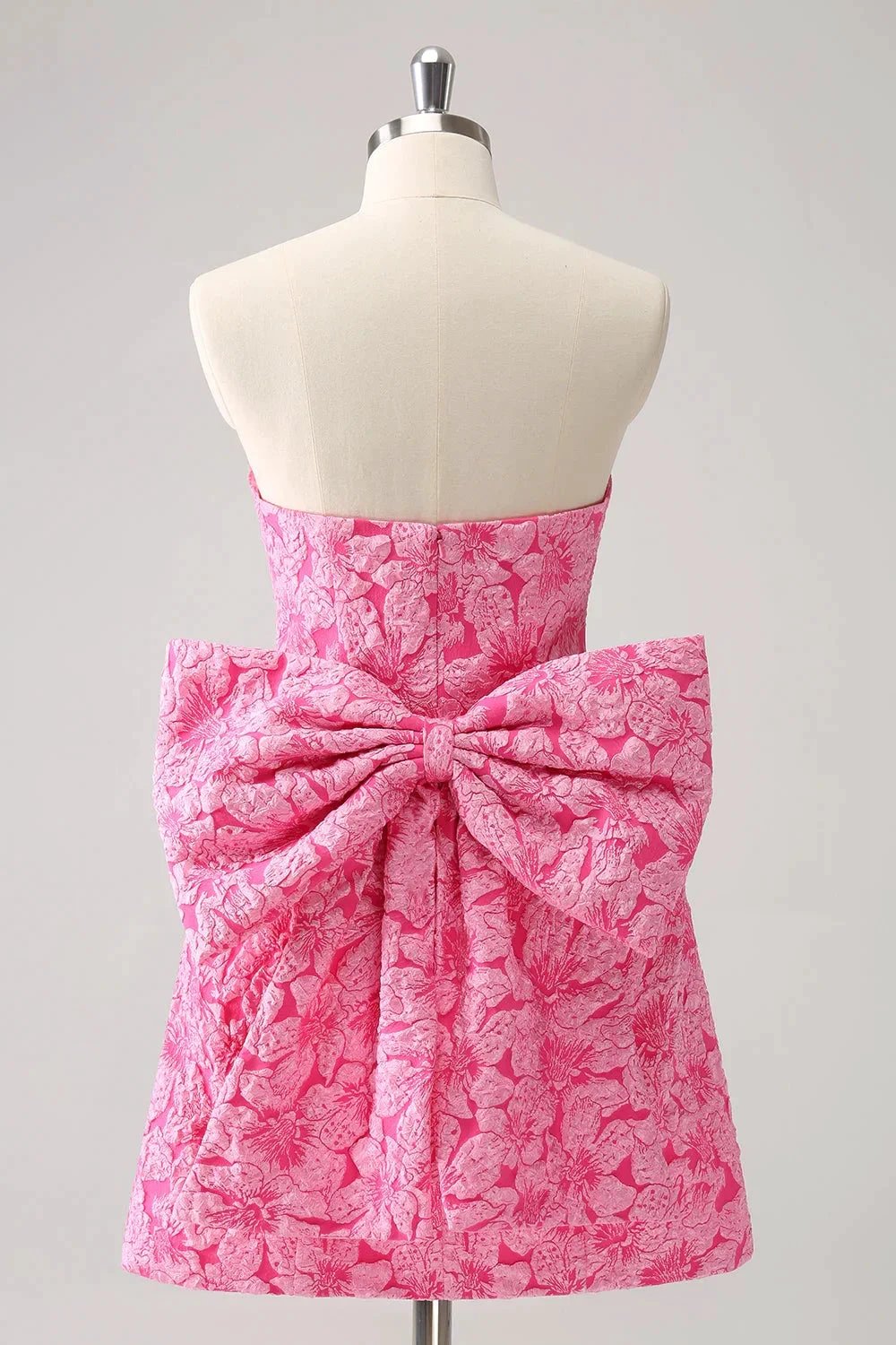 Cute Hot Pink A Line Strapless Print Short Homecoming Dress with Bow by WEDTREND