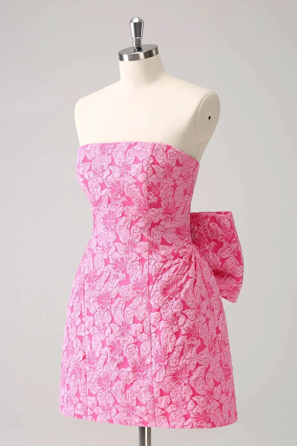 Cute Hot Pink A Line Strapless Print Short Homecoming Dress with Bow by WEDTREND