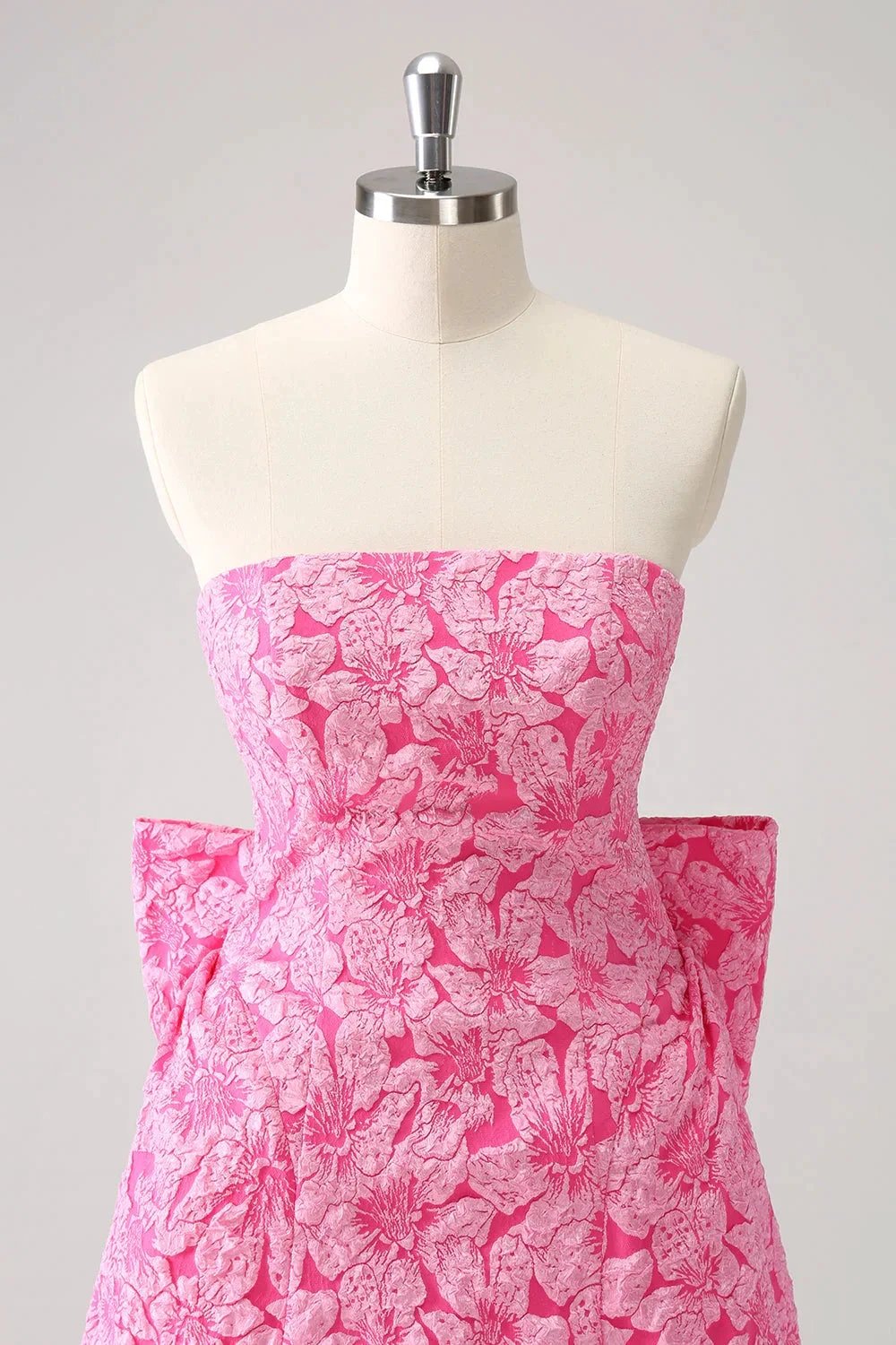 Cute Hot Pink A Line Strapless Print Short Homecoming Dress with Bow by WEDTREND
