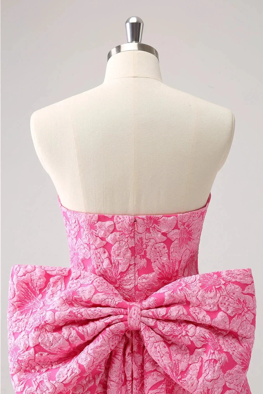 Cute Hot Pink A Line Strapless Print Short Homecoming Dress with Bow by WEDTREND