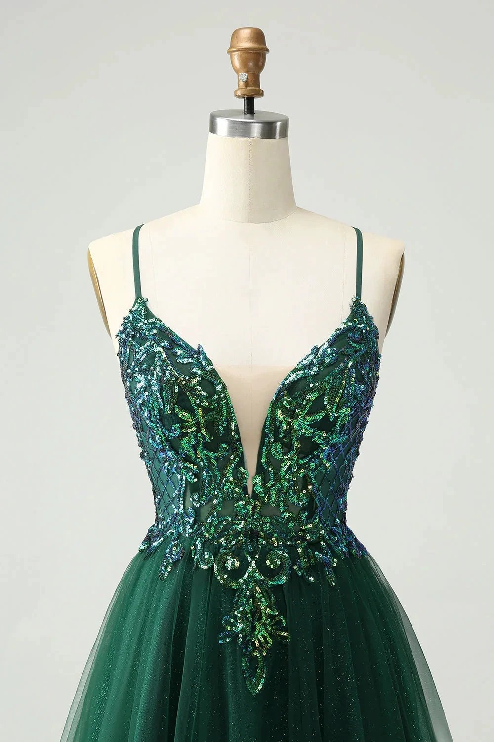 Cute Dark Green A Line V Neck Sequin Short Homecoming Dress with Appliques by WEDTREND