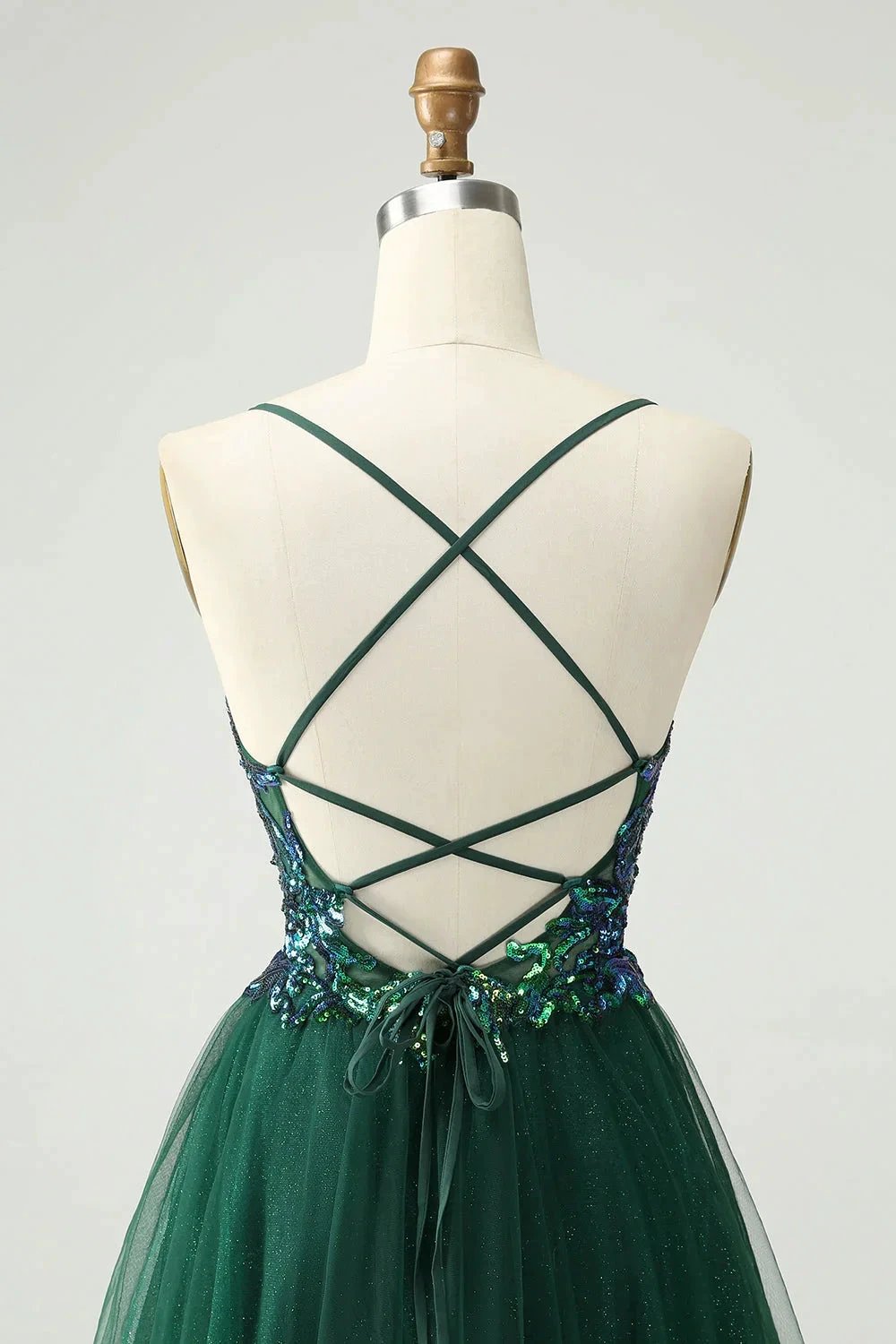 Cute Dark Green A Line V Neck Sequin Short Homecoming Dress with Appliques by WEDTREND