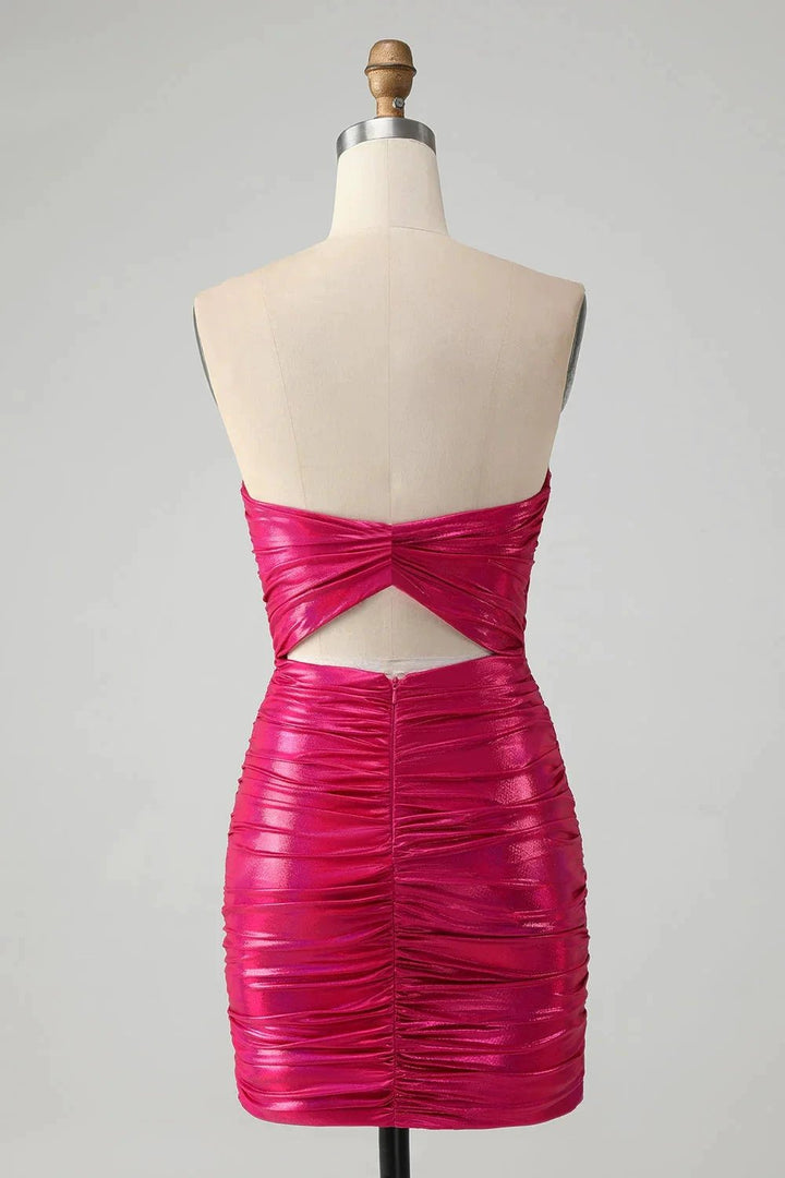 Chic Strapless Keyhole Pleated Fuchsia Tight Homecoming Dress by WEDTREND