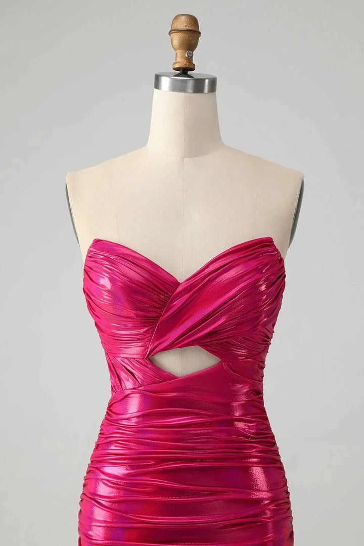 Chic Strapless Keyhole Pleated Fuchsia Tight Homecoming Dress by WEDTREND