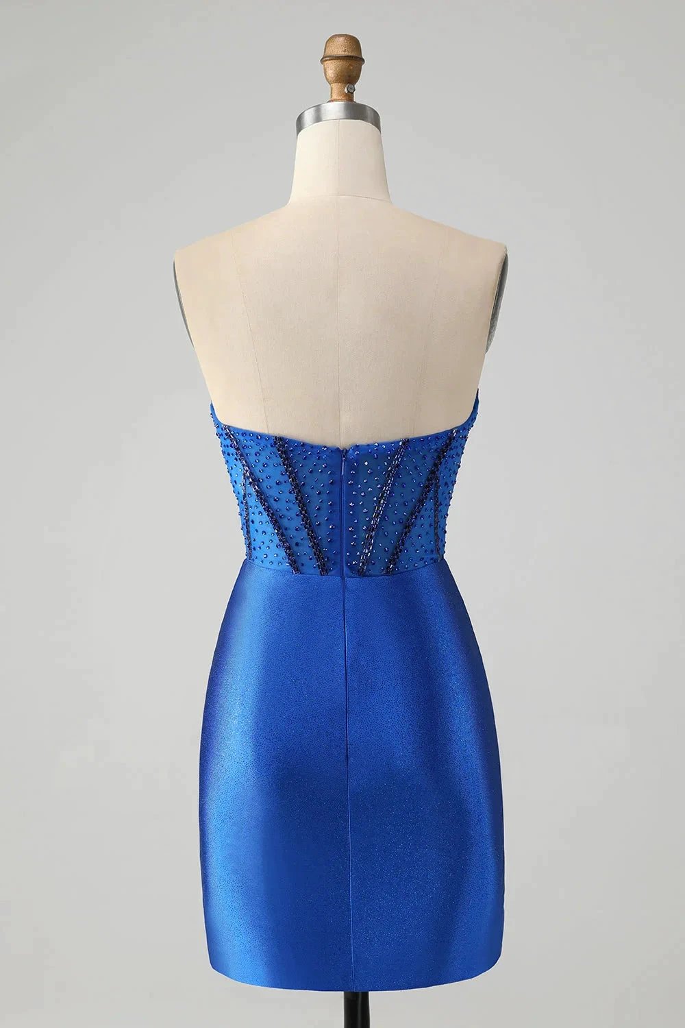 Classy Sparkly Royal Blue Tight Strapless Short Homecoming Dress with Beading by WEDTREND