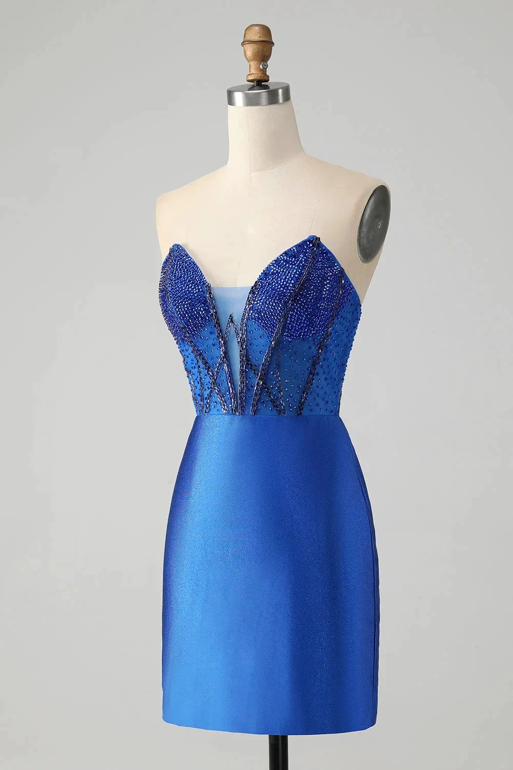 Classy Sparkly Royal Blue Tight Strapless Short Homecoming Dress with Beading by WEDTREND