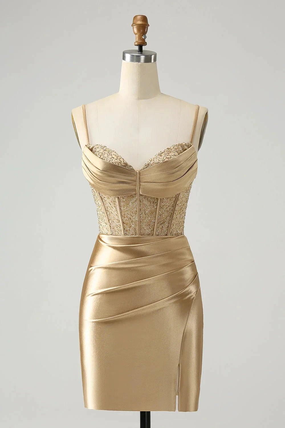 Gold Corset Short Homecoming Dress with Lace Up Back by WEDTREND