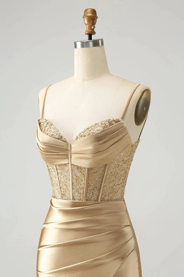 Gold Corset Short Homecoming Dress with Lace Up Back by WEDTREND