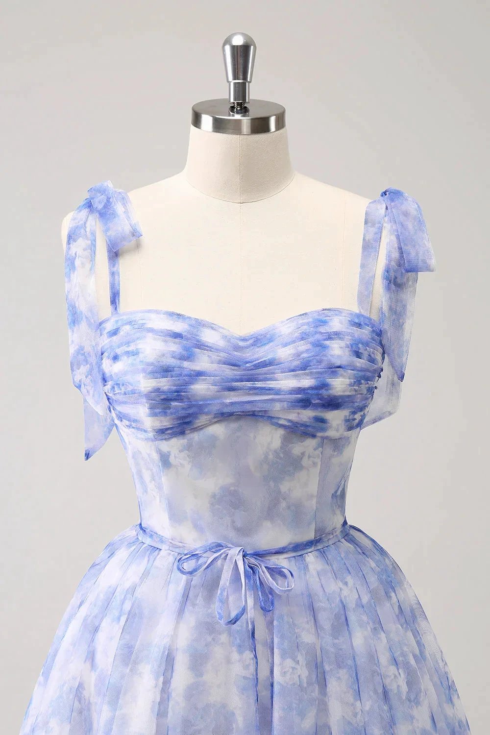 Cute Blue A Line Spaghetti Straps Pleated Short Homecoming Dress With Lace Up Back by WEDTREND