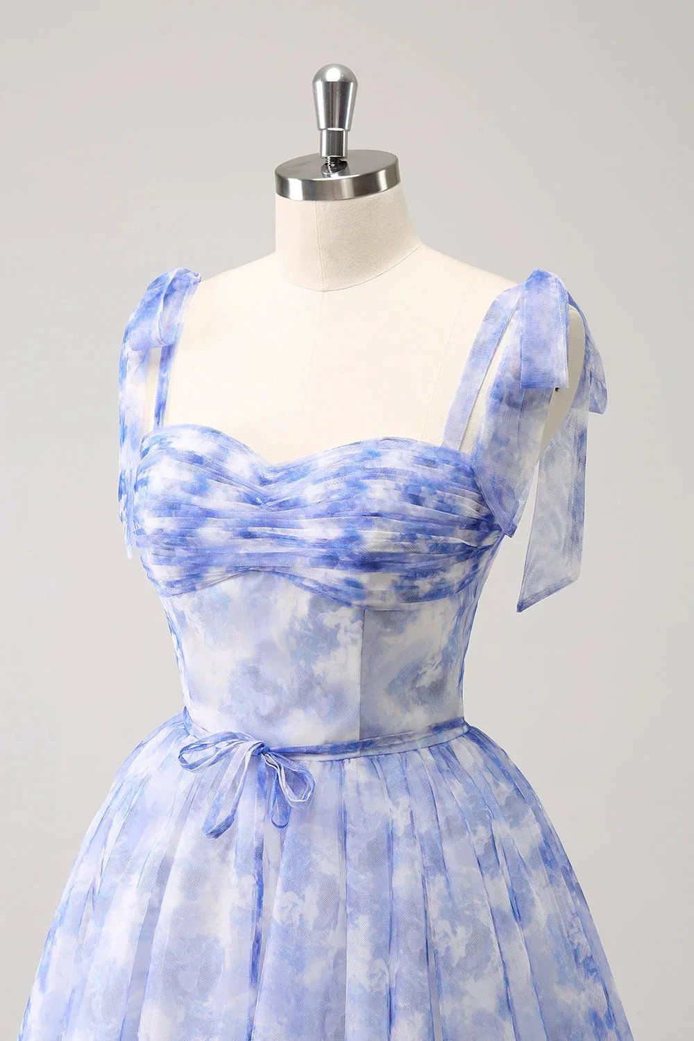 Cute Blue A Line Spaghetti Straps Pleated Short Homecoming Dress With Lace Up Back by WEDTREND