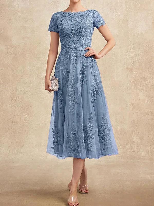 A-line Scoop Tea-Length Tulle Lace Mother of the Bride Dress by Dreamylily