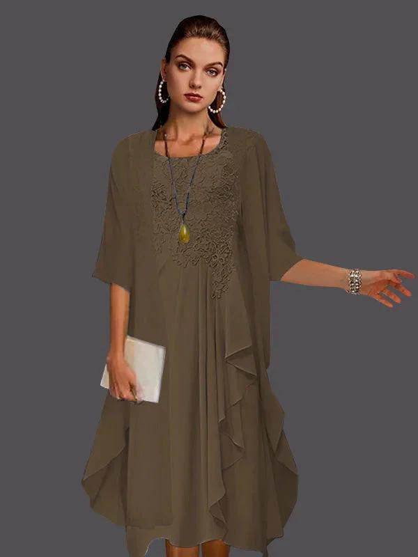 Two Piece A-Line Chiffon Lace Sleeveless Jacket Dresses with Pleats Appliques by Dreamylily