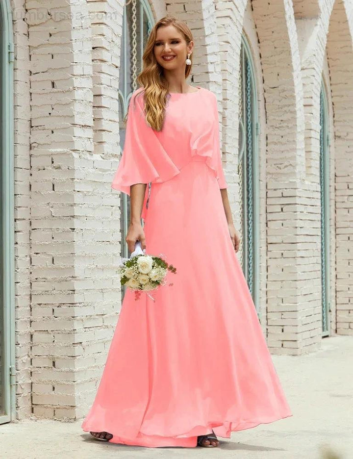 Sunnderly Bridesmaid Dress Women Long Sleeve V-Neck Chiffon Formal Wedding Party Dress SY28018 by numbersea