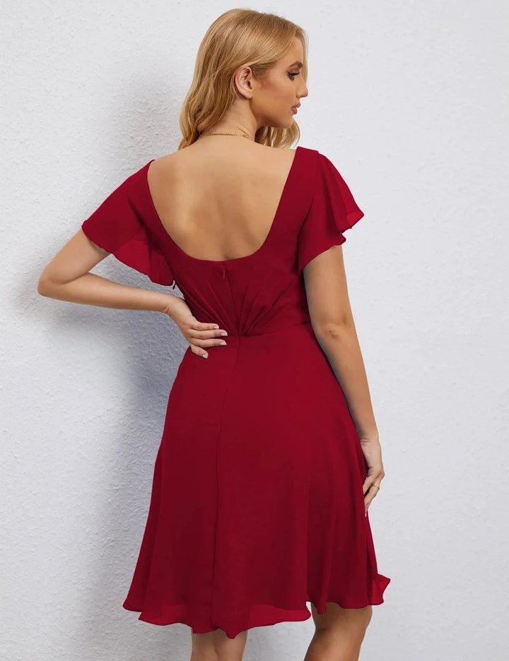Numbersea U Back Homecoming Dress Formal Prom Dress Knee Length Short Sleeves Cocktail Party Dress 28077 by numbersea