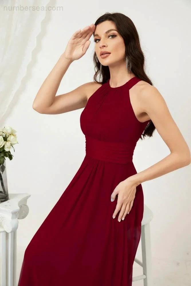 Numbersea Formal Party Gown Dress Chiffon Halter Long Sleeveless Bridesmaid Dresses 2802 by numbersea