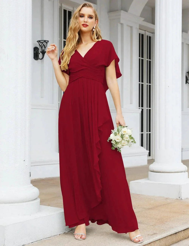 Numbersea Chiffon Bridesmaid Dresses Long Formal Evening Prom Mother of The Bride Dress with Flutter Sleeve SEA28040 by numbersea