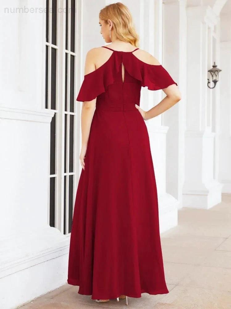 Numbersea Cold Shoulder Long Bridesmaid Dresses Side Slit Formal Prom Gowns Party Wedding 28070 by numbersea