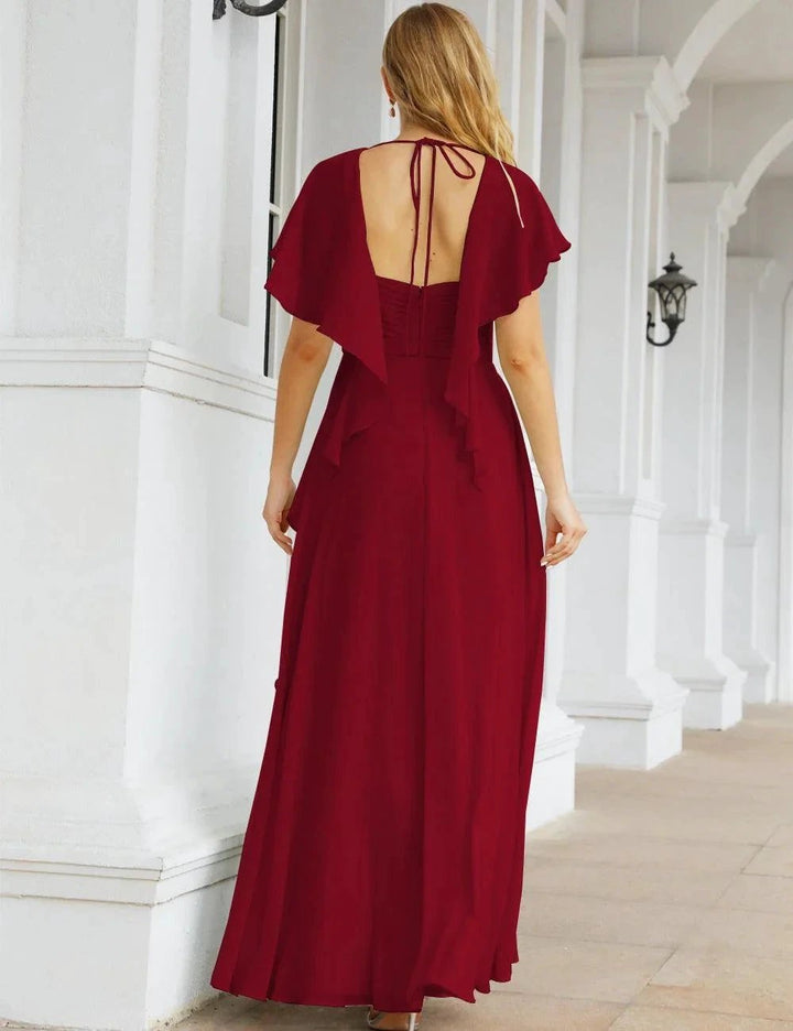 Numbersea Chiffon Bridesmaid Dresses Long Formal Evening Prom Mother of The Bride Dress with Flutter Sleeve SEA28040 by numbersea