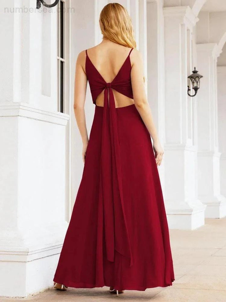 Numbersea Spaghetti Strap Bridesmaid Dresses V Neck Butterfly Back Fromal Evening Party Prom Gown 28036 by numbersea