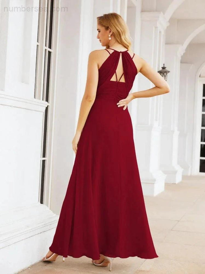 Numbersea Double Spaghetti Straps Bridesmaid Dresses for Women Long Formal Party Dress Side Split 28051 by numbersea