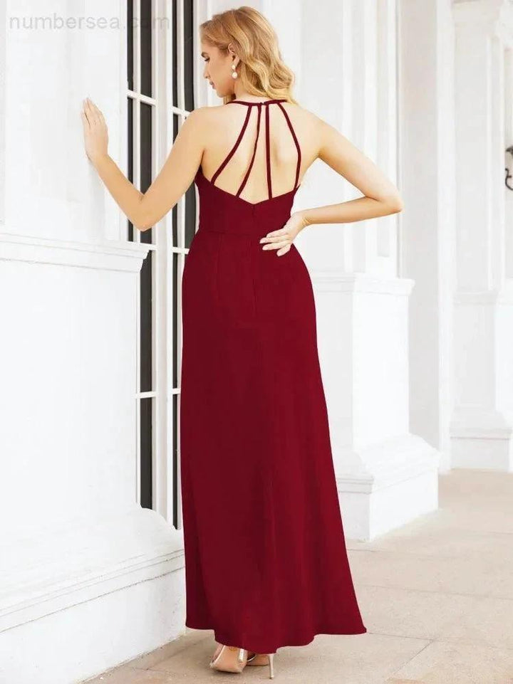 Numbersea Spaghetti Strap Bridesmaid Dresses V-Neck Long A-Line Formal Prom Gowns 28063 by numbersea