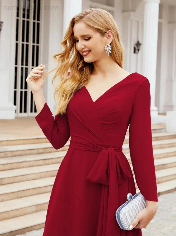 Bridesmaid Dress V-Back Waist Belt Mother of the Bride Wedding Guest SY28031 by numbersea