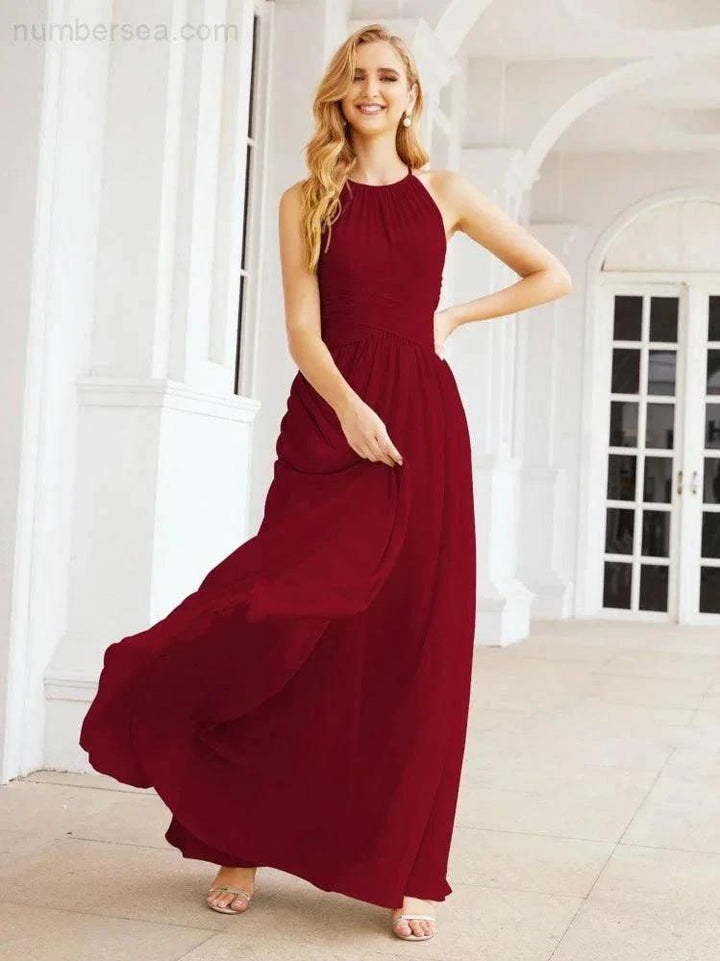 Numbersea Sleeveless Bridesmaid Dresses Long Prom Gown Zipper with Keyhole Back 28056 by numbersea