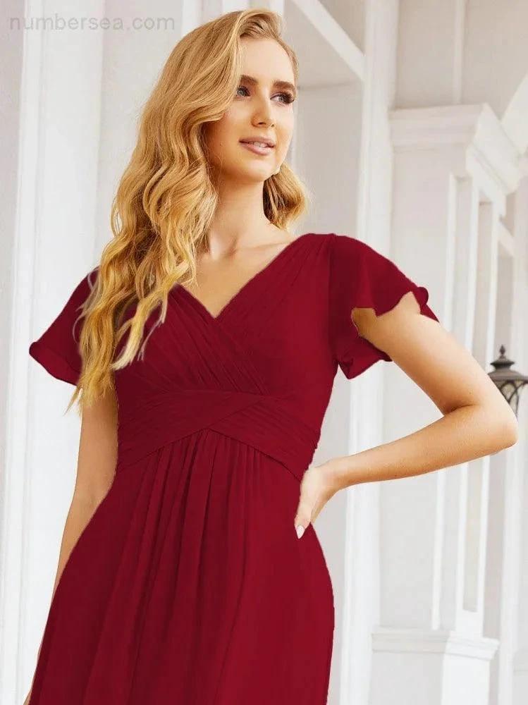 Numbersea Formal Prom Gowns for Mother of The Bride Cap Sleeves Bridesmaid Dress 28047 by numbersea
