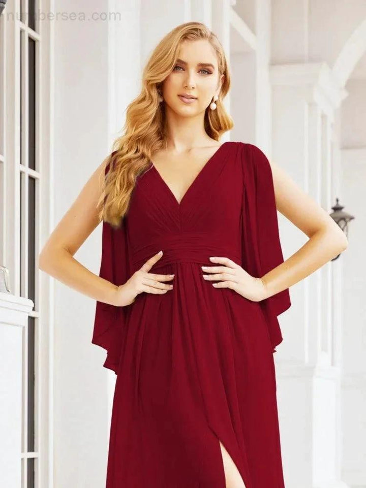 Numbersea Bridesmaid Dresses with Split for Wedding Party Flutter Sleeves 28045 by numbersea