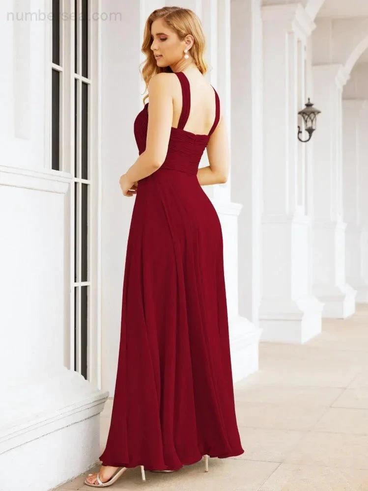 Numbersea Crisscross Halter Bridesmaid Dresses for Party Wedding Evening Prom Maxi Ball Gowns 28053 by numbersea