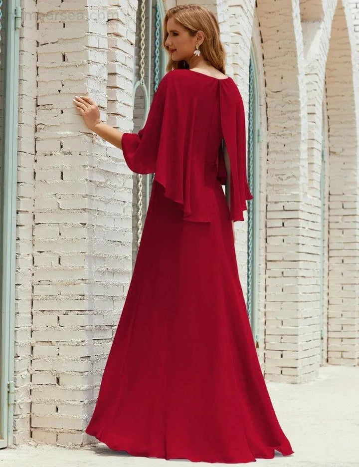 Sunnderly Bridesmaid Dress Women Long Sleeve V-Neck Chiffon Formal Wedding Party Dress SY28018 by numbersea