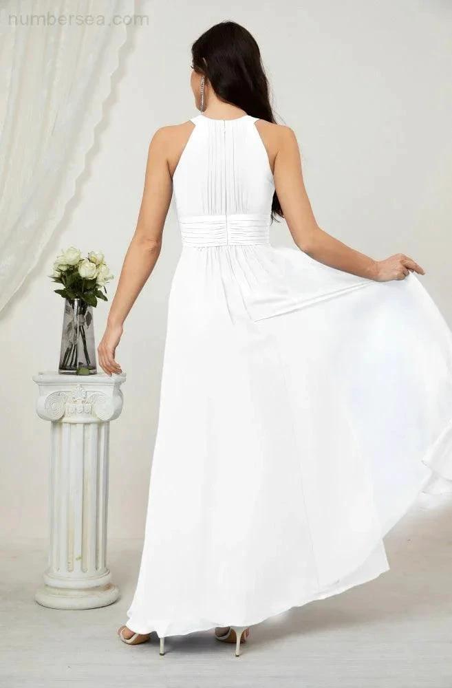 Numbersea Formal Party Gown Dress Chiffon Halter Long Sleeveless Bridesmaid Dresses 2802 by numbersea