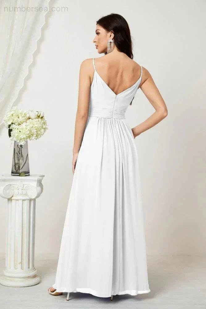 Numbersea Chiffon V-Neck Bridesmaid Dress Spaghetti Strap Long Formal Party Prom Gowns with Slit 28010 by numbersea