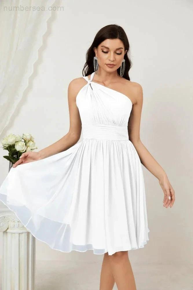 Numbersea Women Chiffon Short One Shoulder Bridesmaid Dress Formal Dresses for Party Homecoming 2804 by numbersea