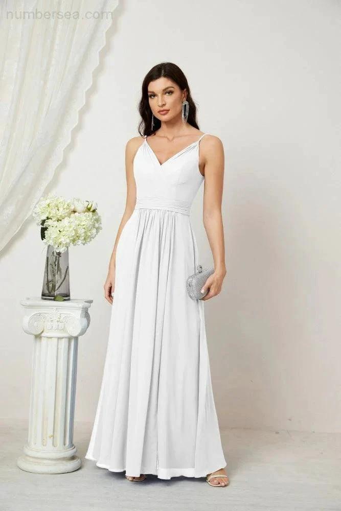 Numbersea Chiffon V-Neck Bridesmaid Dress Spaghetti Strap Long Formal Party Prom Gowns with Slit 28010 by numbersea