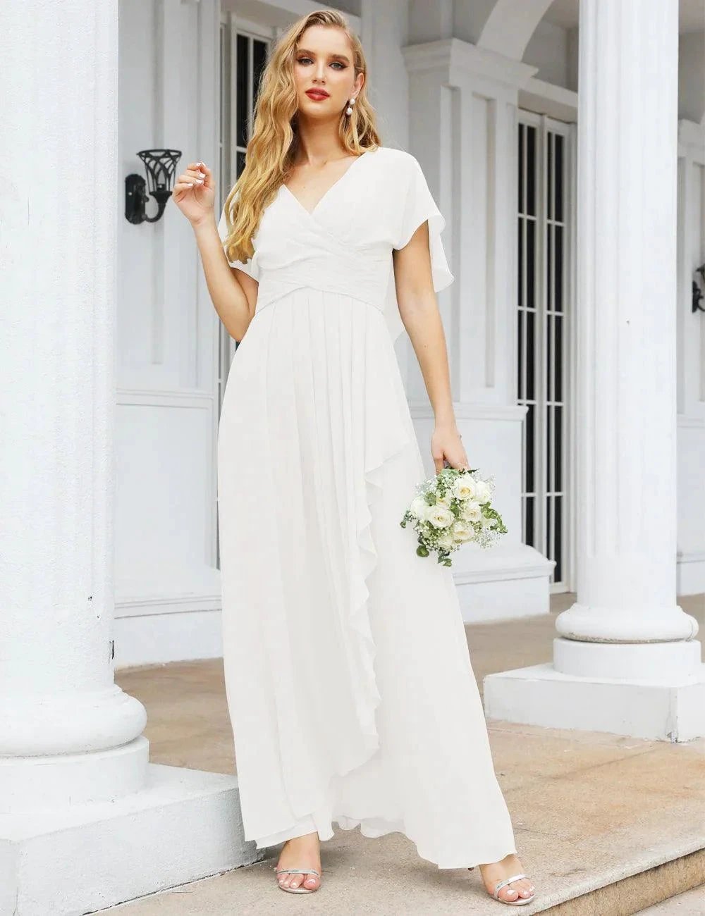 Numbersea Chiffon Bridesmaid Dresses Long Formal Evening Prom Mother of The Bride Dress with Flutter Sleeve SEA28040 by numbersea
