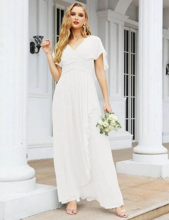 Numbersea Chiffon Bridesmaid Dresses Long Formal Evening Prom Mother of The Bride Dress with Flutter Sleeve SEA28040 by numbersea