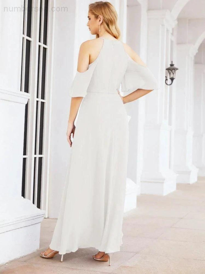 Numbersea Cold Shoulder Bridesmaid Dresses A-Line Long Formal Evening Gowns 28074 by numbersea