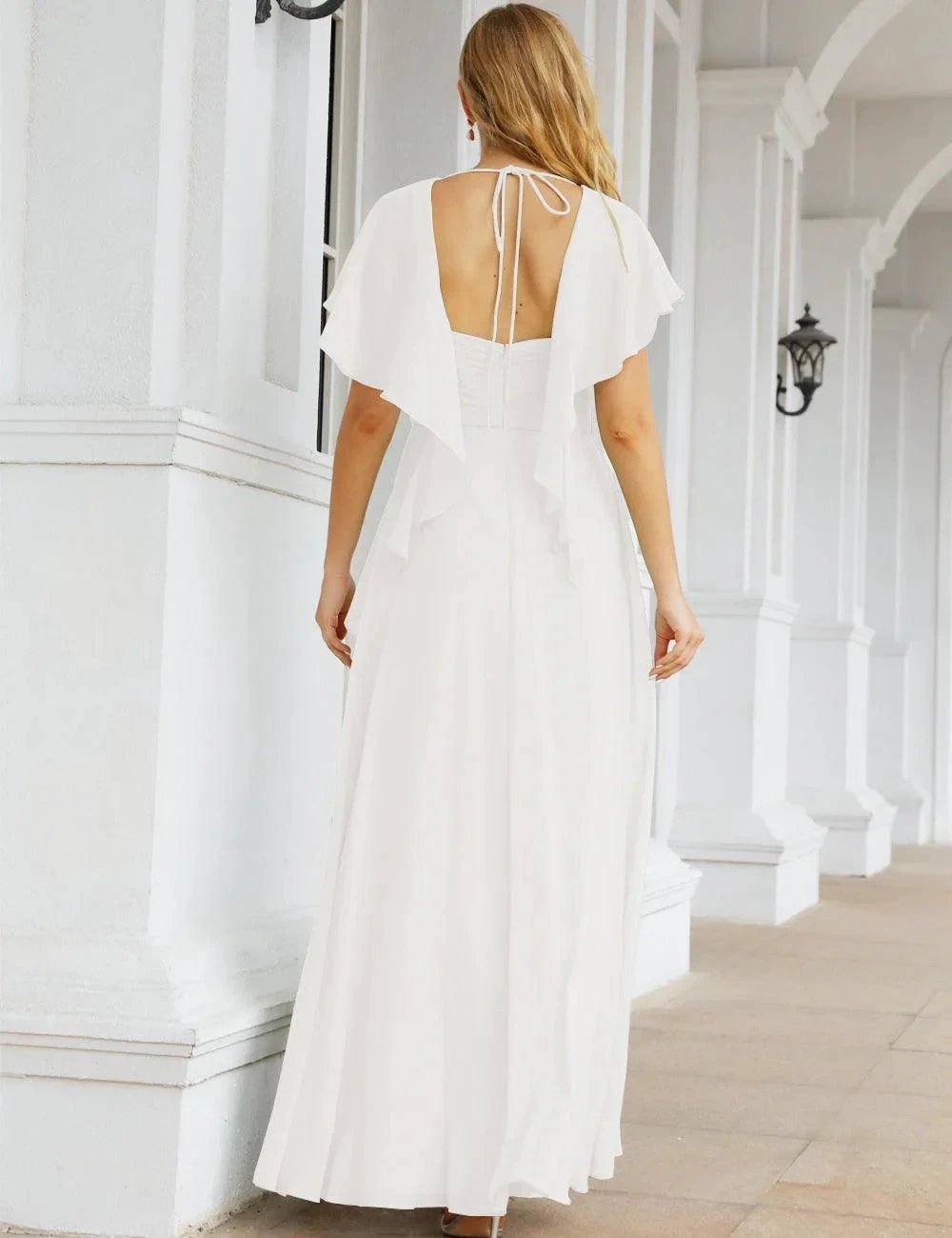 Numbersea Chiffon Bridesmaid Dresses Long Formal Evening Prom Mother of The Bride Dress with Flutter Sleeve SEA28040 by numbersea