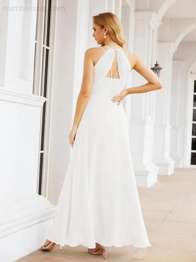 Numbersea Double Spaghetti Straps Bridesmaid Dresses for Women Long Formal Party Dress Side Split 28051 by numbersea