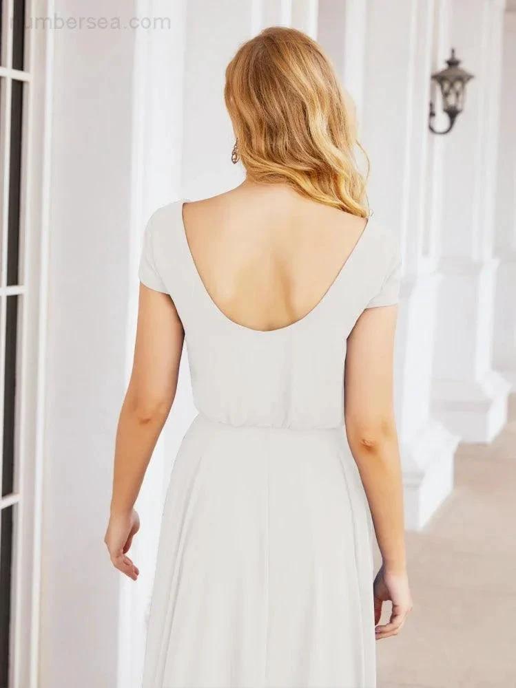 Numbersea V-Neck Bridesmaid Dresses Long Cap Sleeves Prom Evening Formal Gowns 28071 by numbersea